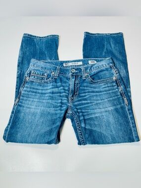 BKE Aiden Straight Leg Jeans Women size 30 Stretch Denim embroidered pockets